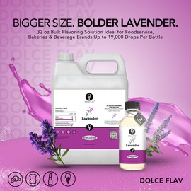 Dolce Flav Lavender Flavoring – 32 Ounce Oil-Soluble Kosher, Sugar-Free, Concentrated Floral Lavender Flavoring for Baking, Chocolates & Desserts