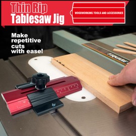 Thin Rip Jig, Table Saw Jig for Repeat Narrow Strip Cuts, Stainless Steel Woodworking Tools Compatible with Table Saw Band Saw Router Table, Cutting (Red)