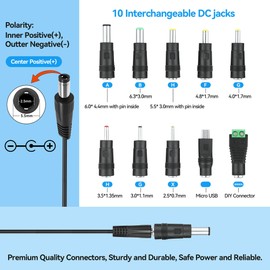 Tomatosd 24V 1A 0.8A 0.5A AC Adapter Switching Power Supply Universal Charger 10 Jacks DC Adaptor 24 Volt 1.0A 850mA 800mA 600mA 500mA Regulated Transformer Plug
