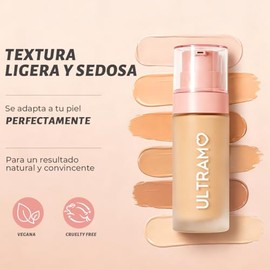 ULTRAMO Base de Maquillaje con FPS15 PA++, Cobertura Natural, Acabado Mate, 6 Colores Disponibles, Incluye una Esponja de Maquillaje Color Aleatorio