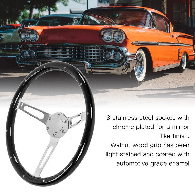 DAUERHAFT Retro Steering Wheel, 6 Hole 3 Spoke Riveted Wood