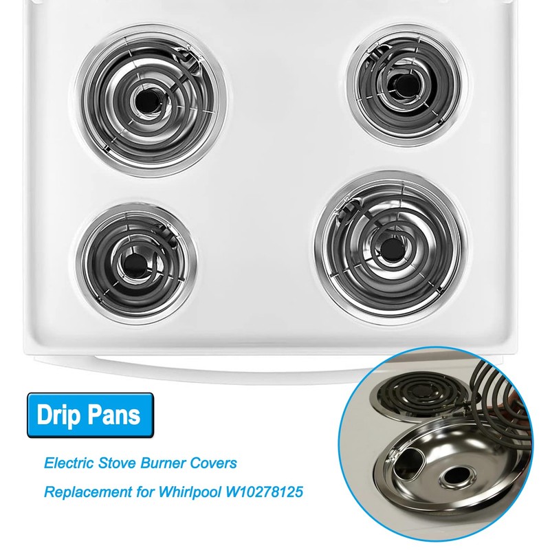 Drip Pan Electric Stove Burner Covers for Whirlpool W10278125, 4