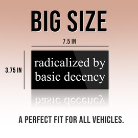 Radicalized by Basic Decency Bumper Sticker FDT Anti Funny Leftist Feminist Social Justice Human Rights Black Vinyl Decal for Car Truck, Waterproof UV-Resistant 7.5x3.75in