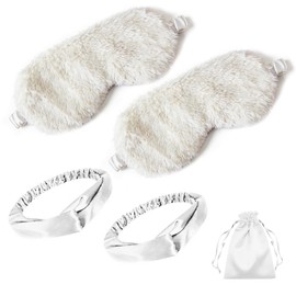 Gift Set Includes Ultra-Soft Faux Fur Eye mask with Headband Storage Bag Light-Blocking Comfortable Sleep mask 2PACK
