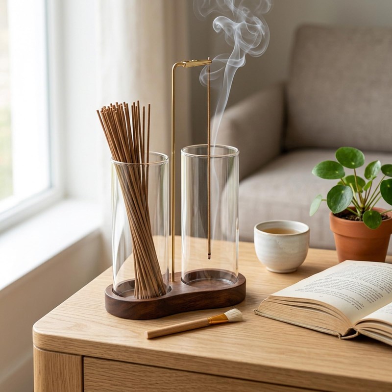 Starfa Wooden Incense Holder, 2 in 1 Burner with Long