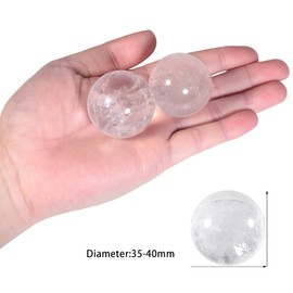 KYEYGWO Natural Rock Crystal Ball Gemstone Home Decoration Healing Stone Sphere with Wood Stand,35mm-40mm