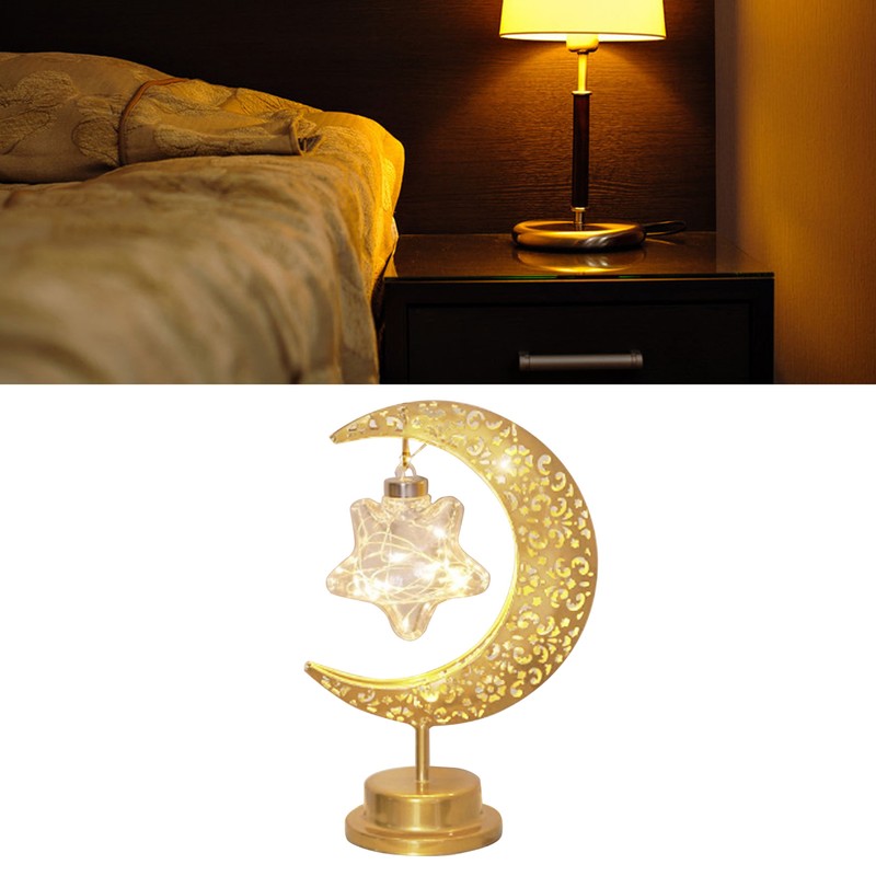 Tabletop Moon Lamp Iron Openwork Pattern LED Hanging Moon Shape