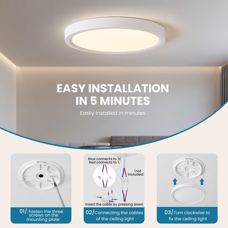 queffigle 23cm LED Ceiling Light 24w 2664LM Dimmable 3000-6500K with