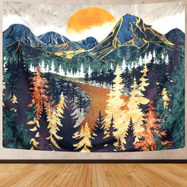 SENYYI Mountain Tapestry Wall Hanging Forest Trees Art Tapestry Sunset Tapestry Road in Nature Landscape Home Decor for Room (59.1 x 82.7 inches)