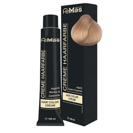 FemMas Haarfarbe Hell Lichtblond Gold 10.3 I Professionelle Creme Haarfarbe mit Arganöl, Keratin & Ceramiden I Als dauerhafte Haarfärbung oder Tönung für strahlende, haltbare Farbergebnisse I 100 ml