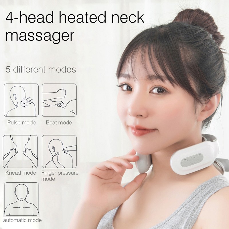 Cervical Massager 16 Modes USB Smart Pulse Heating 4 Head