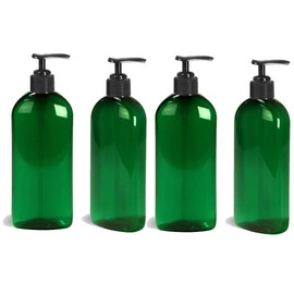 EZPRO USA PET Empty Plastic Dispenser Bottles with Black Pump Hand Soap Lotion Shampoo Conditioner Oils 8 oz 250 ml, Green, Pack of 4