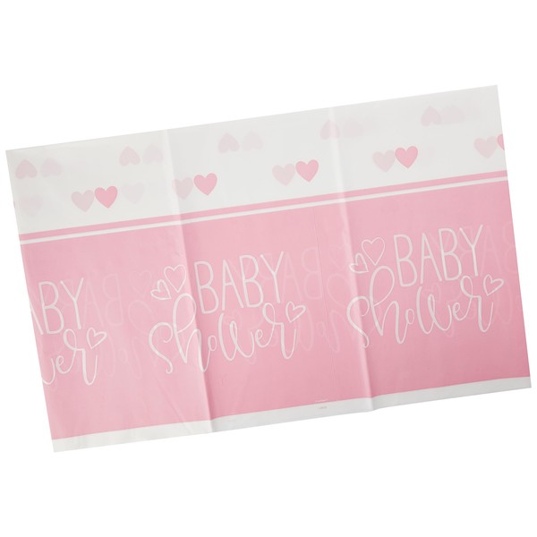 Unique 73363 Pink Hearts Baby Shower Plastic Table Cover, 54" x 84" 1 Pc, Print