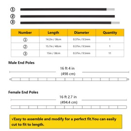 Aluminum Tent Poles Replacement,Pre-Assembled Tent Poles,Fits Both Female and Male Ends,7001 T6 Lightweight Tent Rod Repair Kit for Camping Hiking Backpacking Tent (16ft 4in)