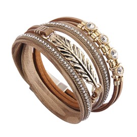 GelConnie Leather Wrap Bracelet Feather Cuff Bracelets Multilayer Boho Wrap Bracelet Bohemian Jewelry Multi Strand Bracelet for Women,Ladies,Mother