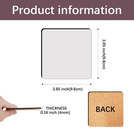 48 pcs Sublimation Square Coaster Blanks Products Bulk MDF Sublimation Coasters Blanks with Cork Back Hardboard Cork Coasters Blank MDF Sublimation Cork Coasters 3.86x3.86 Inch