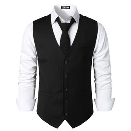 ZEROYAA Men's Hipster Urban Design 3 Pockets Business Formal Dress Vest for Suit Tuxedo ZLSV16 Black X-Large