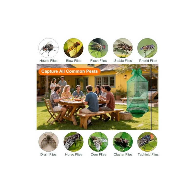 4 Pack Reusable Outdoor Fly Traps with Bait Tray