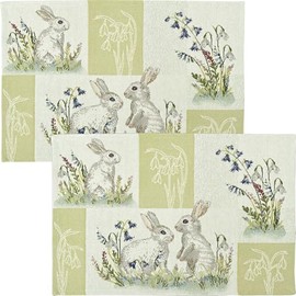 Sander Bunnies Patch Placemat Set of 2 Tapestry Light Green Size 32 x 48 cm