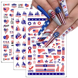 8Pcs 4th of July Nail Stickers Independence Day Nail Art Stickers USA Patriotic Theme Nail Design Supplies 3D American Flag Heart Eagle Butterfly Nail Decals for Memorial Day DIY Manicure Decoration