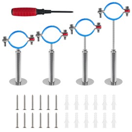 Kodilin 4PCS 304 Stainless Steel Wall Mount Ceiling Mount Pipe Supports,Suitable for OD Pipe 2''(54-57mm),Adjustable Height 100-200mm,Adjustable Pipe Strap Clamp with Screws