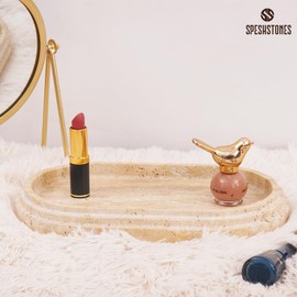SPESHSTONES Tray 9.75'' Inches Travertine Tray, Vanity Decorative Marble Tray for Countertop Organizer, Catchall Tray for Perfume, Candles, Jewelry Dish Tray