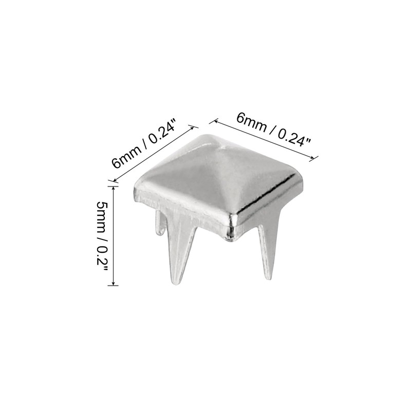 sourcing map 80Pcs Square Pyramid Rivets, 6mm Four-Jaw Studs Spikes,