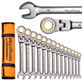 MoJoTools 23-Piece Flex-Head Ratcheting Combination Wrench Set-Includes 14PCS Metric 8-24mm Ratchet Combination Wrenches Set,9PCS Allen Wrenches-72-Teeth,Cr-V Constructed,Nickel Plated,Organizer Bag