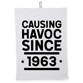 Hippowarehouse Causing havoc since 1963 birthday Tea Towel Eco Printed Dish Cloth Kitchen accessory 50cmx70cm 100% Cotton