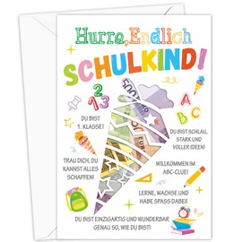 HOWAF Zuckertüte Geldgeschenk Einschulung mit Umschlägen, Karte Schulkind Karte Schulanfang Geldgeschenk Verpackung für Schultüte Füllung, Glückwunschkarte Einschulung Geschenk Junge Mädchen, A
