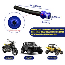 Augeny 2 PCS Breather Hose Gas Fuel Tank Cap, CNC One Way Tank Valve Vent Tube with Aluminum Breather Valve, Universal for ATV Quad CRF YZF RMZ KLX DRZ Pit Dirt Bike Motorcycle (Blue)