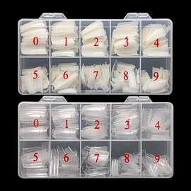 krofaue Nail Tips Lady French Style Acrylic Artificial Half Cover False Nail Tips with Box Ideal for Salons and Home DIY Manicure,10 Sizes,1000PCS (Natural and Clear)