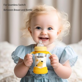 YOHKOH Natural Glass Baby Bottle with Natural Response Nipple, Wide Neck Baby Bottles with Handle, Newborn Anti-Colic Baby Bottles Gift Set, Clear (5.4oz (Pack of 2), Yellow)