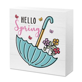 Spring Sign Decor Hello Spring Sign Umbrella Flowers Decor Spring Decorations for Home Spring Home Decor Gifts for Women Floral Spring Art Decorations Home Office Desk Decor