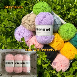 3 Pcs of Crochet Yarn Total 150g (426 Yards) Multi-Color 4-ply Acrylic Yarn Skeins, Seremel Brand Yarns for Crocheting and Knitting (Soft White)