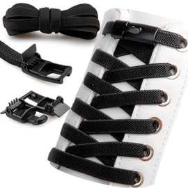 SULPO Shoelaces without Tying - Elastic Shoelaces, 100 cm Long, Flat Rubber Shoelaces, Laces, Quick Release, No Tie Trainers Shoelaces, Black 2 Pairs, Unit size
