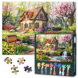 Stunning 1000 Piece Puzzle for Adults: Serene Tulip Garden & Spring Cottage - Puzzles 1000 Pieces, Challenging Jigsaw Puzzle 1000 Pcs for Home Decor, Stress Relief & Family Fun Puzzles : 70x50cm