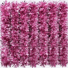 Christmas Tinsel Garland Xmas Party Metallic Tinsel Twist Garland Glitter Christmas Tree Hanging Wreath Decor for Staircase Railing Banister Indoor Outdoor Ornament (26.2 ft,Light Pink)
