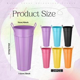 Lallisa 24 Pcs Metal Vases 9 Inch Galvanized French Farmhouse Flower Buckets with Handles and Hemp Rope, Vintage Style Flower Containers for Country Wedding Party Table Centerpiece Decor (Colorful)