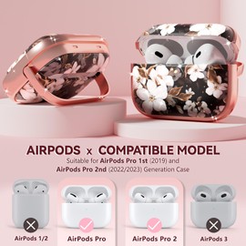 with Safety Lock for AirPods Pro Case, Flowers Cute AirPod Pro Case for Women Girls with Cleaner Kit - Black Gold