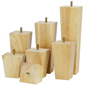 6 Inch Wood Couch Furniture Legs Pack of 4- with M8 Bolt, Drill Bits- Natural with Varnish Square Tapered Sofa Replacement Feet Leg for Furniture, Recliner, Armchair, Ottoman, Cabinet, Nightstand
