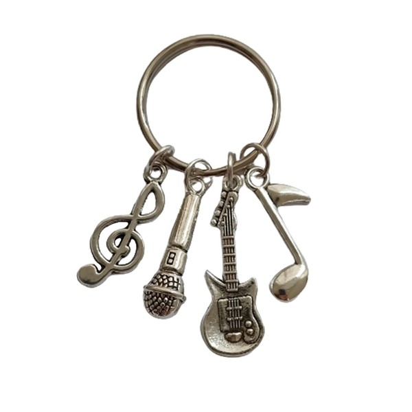 Music Keychain Microphone and Guitar Keyring, Inspirational Jewelry for Music