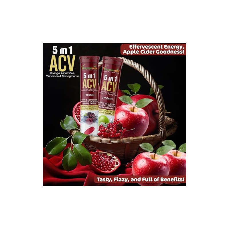 Vitaminnica ACV 5in1 Moringa Effervescent Tablets- 1100mg | Green Apple