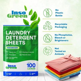 InsoGreen Laundry Detergent Sheets – 100 Loads - Eco Washer Sheets Detergent