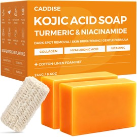CADDISE Kojic Acid Turmeric Soap Bars – Dark Spot Remover & Skin Care, Handmade Face & Body Wash Bars with Niacinamide, Shea Butter, Tea Oil, Vitamin C (2 Pack, 8.5 Oz)