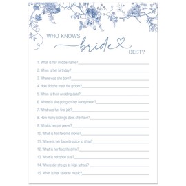 24 Blue Vintage Floral Bridal Shower Games (Who Knows Bride Best)