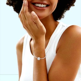 LNQOBU Clip / Stopper Charm for Bracelet 925 Sterling Silver Pave Cubic Zirconia Charm Bead Star Moon Charm Blue Butterfly Charm Jewellery Gift for Women, Sterling Silver, Cubic Zirconia