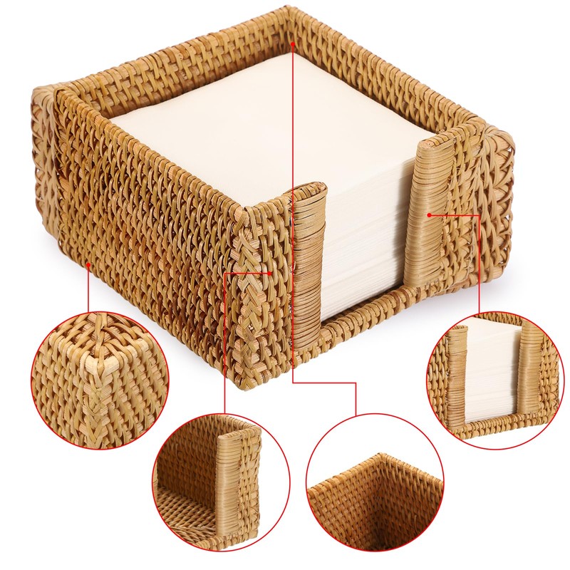 Sumnacon Napkin Holder,Square Rattan Napkin Holder Table Wicker Countertop,Cocktail Napkin