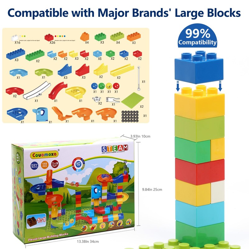 COUOMOXA Marble Run Building for Kids: STEM Building Blocks Set