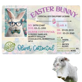 Easter Basket Stuffers,Bunny Cards, Rabbit Driver's License, Easter Bunny Lost Driver's License, Easter Decorations, Easter License Card for Kids, Easter Gifts for Kids (1 Pcs)